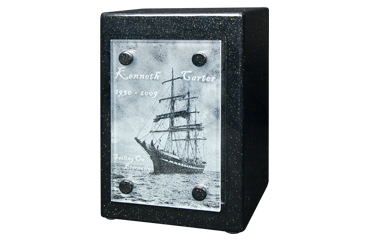 Cremation Urn with Engraved Photo on Glass Panel
